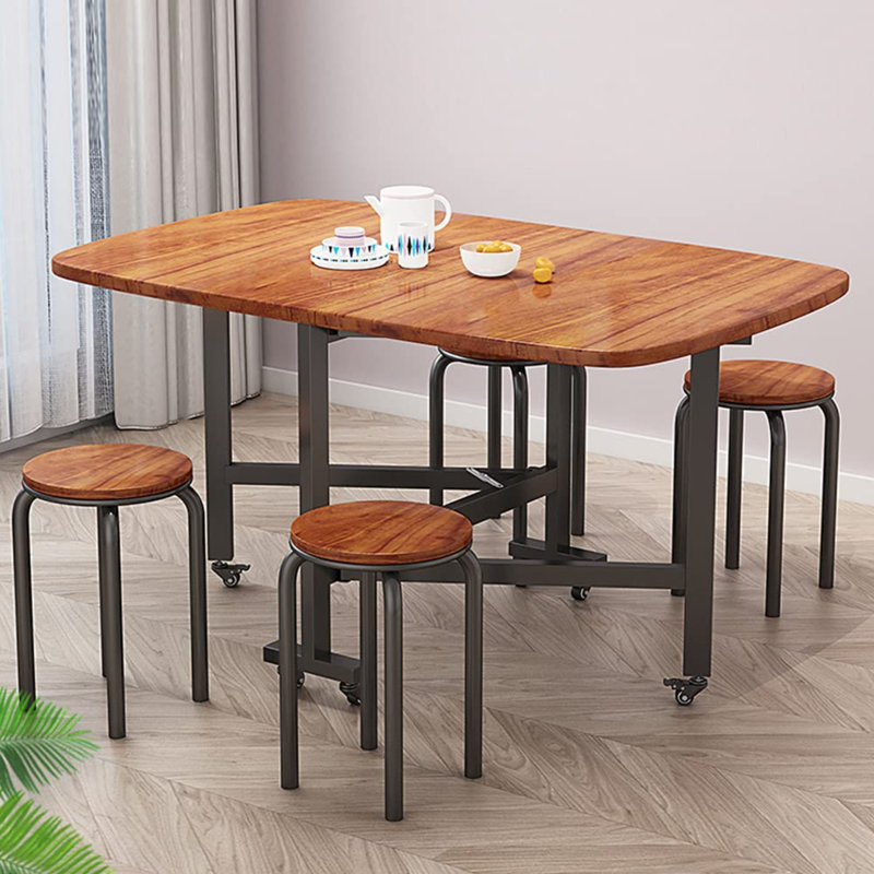 Multifunction Table Drop Leaf Dining Table - 47" Wooden Foldable Kitchen Table With 6 Wheels (Brown)