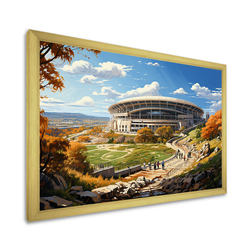«Stadium In Spotlight Pastoral Patchwork II», reproduction sur toile, Cadre doré simple, H 30 po x l 40 po x P 1,5 po