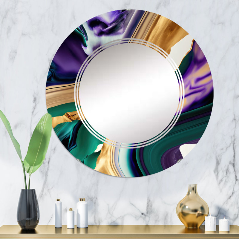 Pheba mauve, vert et or Bold Strokes I - miroir mural abstrait, 32 po x 32 po