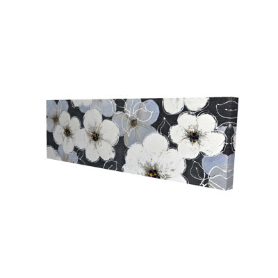 White Flowers with Leaves Outlines Canvas | Home Decor