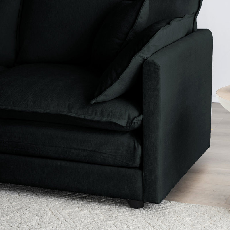2 canapé de salon - revêtement en chenille noire avec 4 coussins, structure en bois massif, tissu respirant, assise confortable recouverte d'un support, tissu, assise