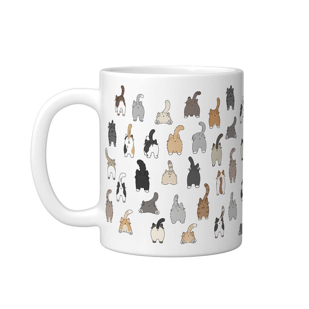 Funny Cat Butt Pattern Ceramic Mug, White