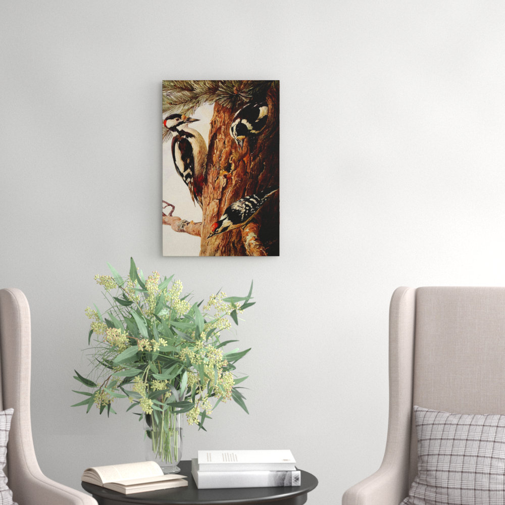 Vintage Woodpeckers by Wilhelm Kuhnert - Wrapped Canvas