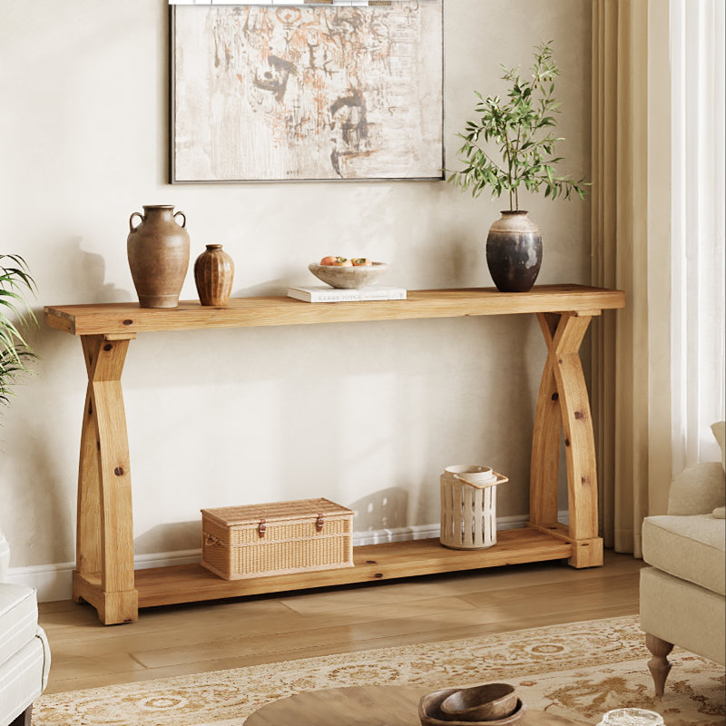 Console en bois massif de 63 po, Light Brown