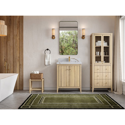 Atlanta White Oak Wood 30 In. W X 22 In. D Single Sink Bathroom Vanity With 2 In. Quartz