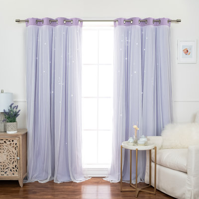 Night Sky Laser Punch Tulle Overlay Room Darkening Silver Grommet Curtains