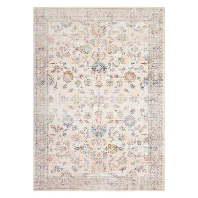 Vintage Area Rug Washable, Non-Shedding, Low Pile Carpet for Living Room, Bedroom, Dining Room - Soft Vintage Floor Mat, Non-Slip, Large Neutral Rug