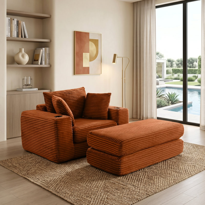 Fauteuil convertible surdimensionné en velours côtelé de 52,4 po de largeur, Orange