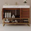 Meuble-lavabo autoportant moderne avec rangement, céramique, finition noyer doré