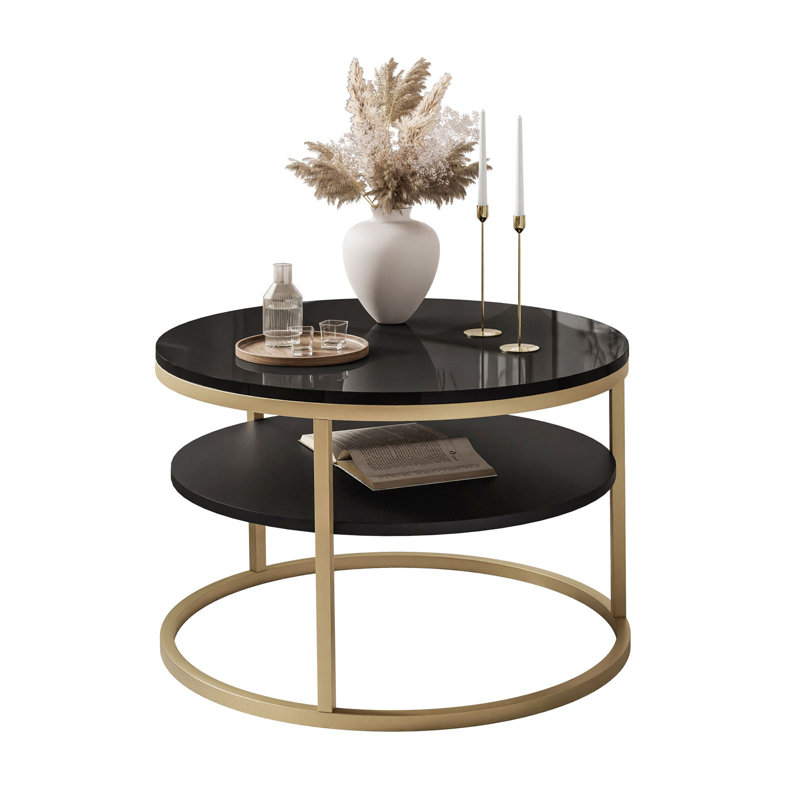 Pater Frame Coffee Table with Storage, Black high gloss/Gold
