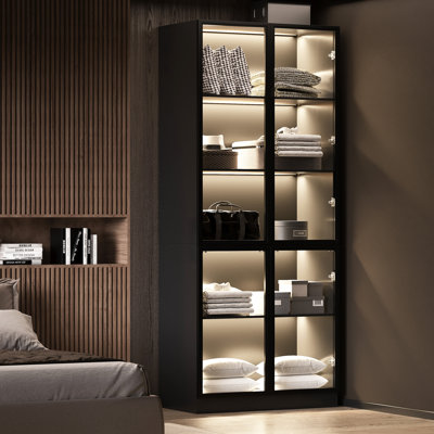 5-tier Display Storage Cabinet With Glass Door&led Lights, Showcase For Collections