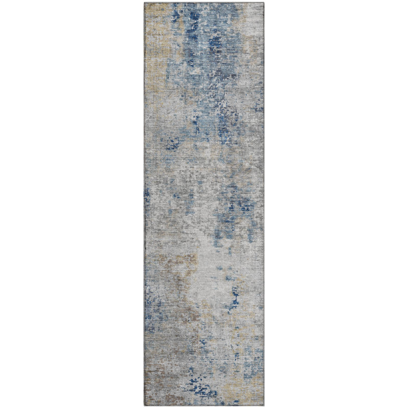 Premium Machine Washable Prisco Blue Rug, Runner 2'3" x 7'6"