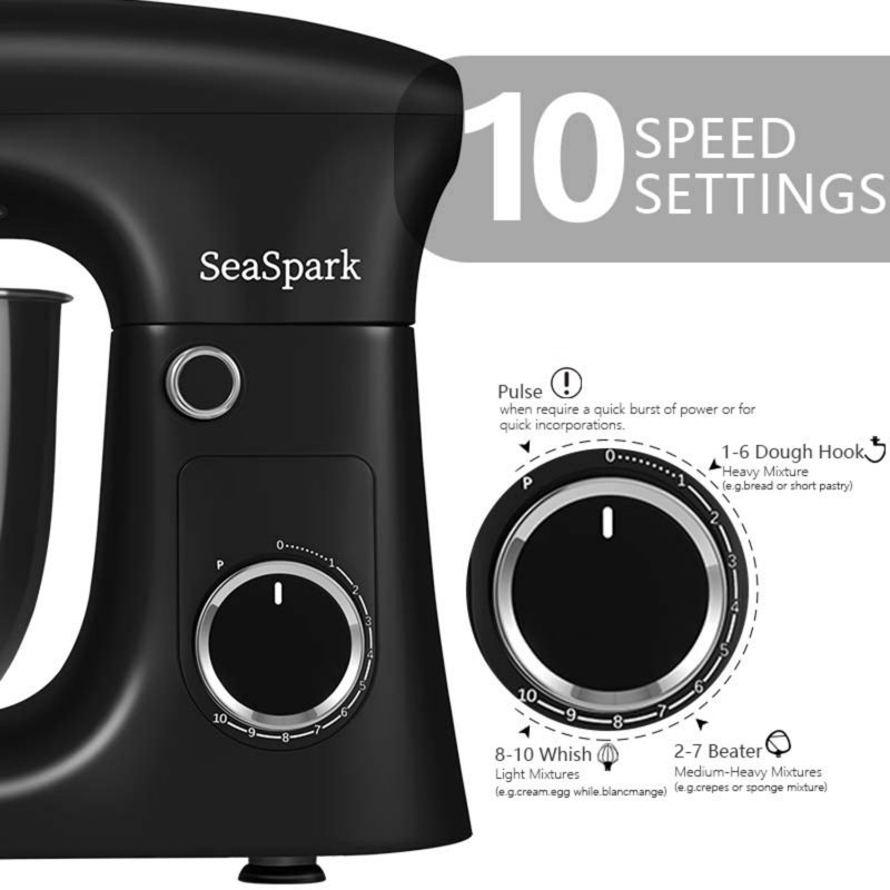 Seaspark Stand Mixer, 5.5qt Tilting 10 Speed Kitchen Electric Mixer With Stainless Steel Bowl, Dough Hook, Flat Mixer, Suitable For Most Home Chefs