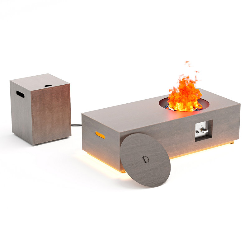 48" Propane Gas Fire Pit Table 50,000 Btu With Golden Light And Tank Storage Table