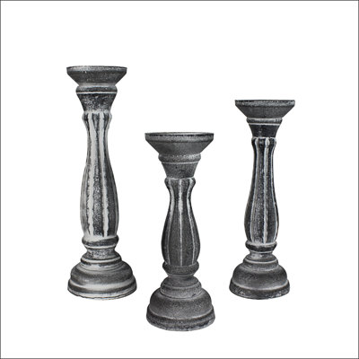 Porte-bougie sur colonne Rosalind Wheeler - ensemble de 3 - gris / blanc délavé