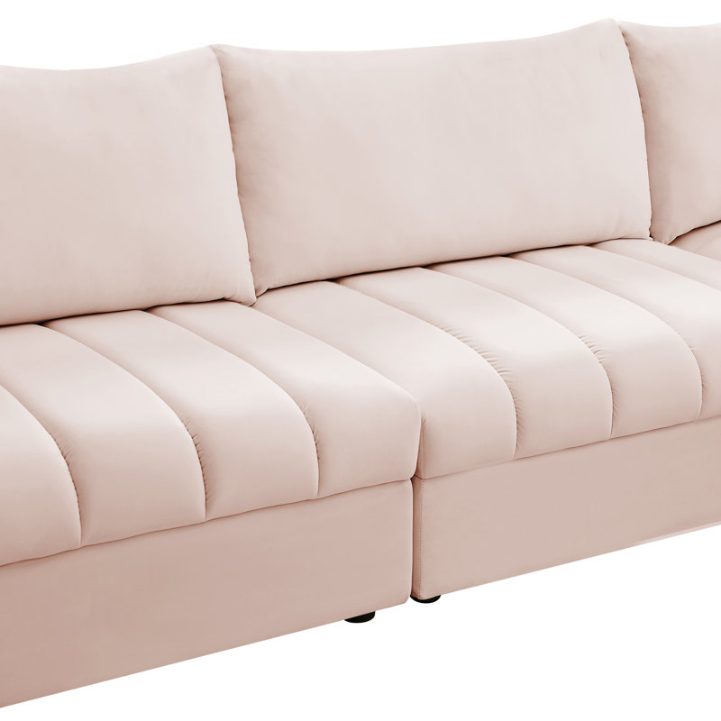 Ensoll Velvet L-Shaped Sectional Reversible, Pink Velvet