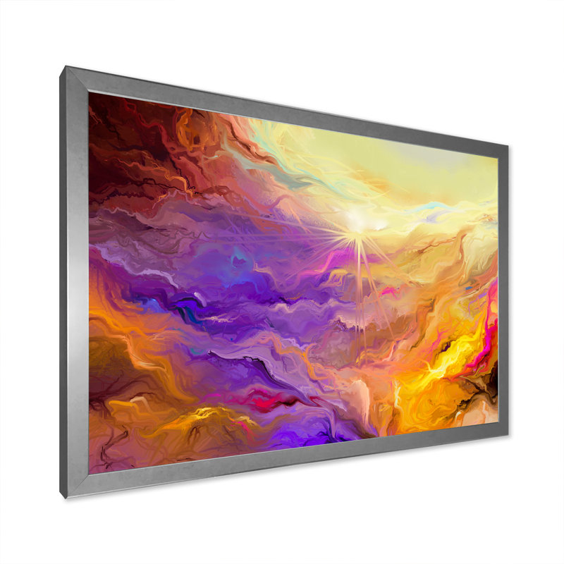 Impression sur toile «Purple Vibrant Ink Storm» - cadre flottant, H 30 po x l 40 po x P 1,5 po, Cadre photo argenté