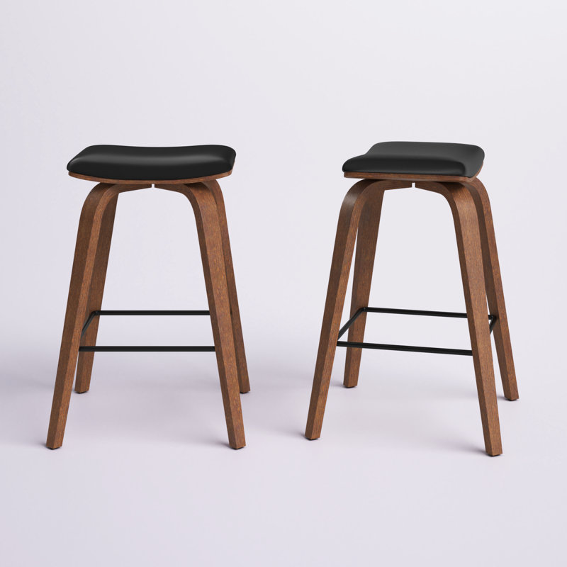 Tabouret de bar Larsen, tabouret de bar en similicuir noir avec repose-pieds, style contemporain pour bar