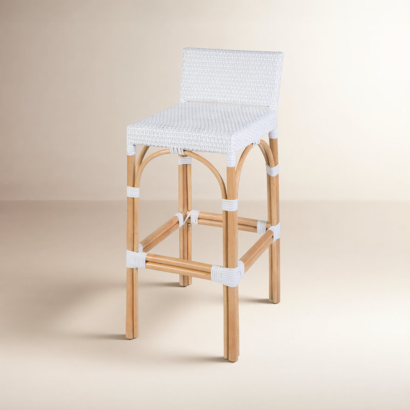 Estella 30 in. Seat Height Rattan Low Back Bar Stool, Smooth White, Smooth White, Bar Stool (30" Seat Height)