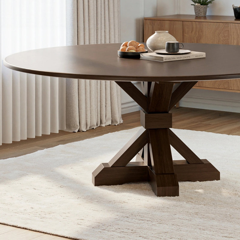 Table ronde vintage en frêne massif., H 29,53 po x L 55,12 po x l 55,12 po