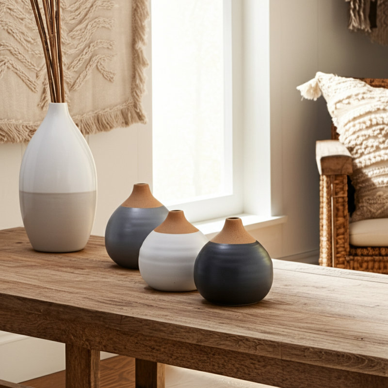 Petits vases en céramique Modern, Noir / Blanc / Gris