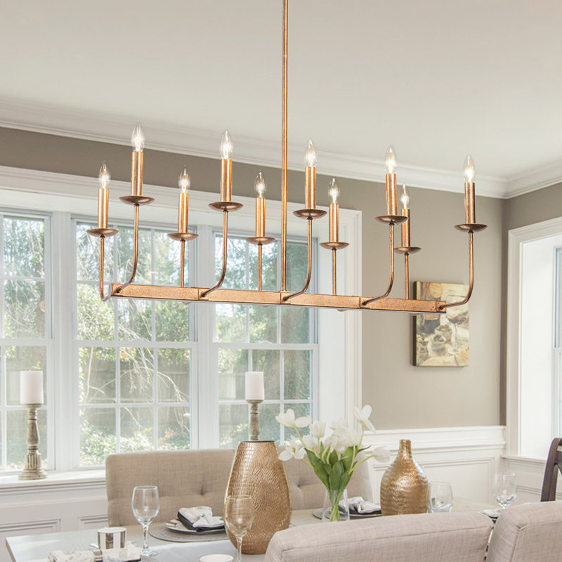 Lustre linéaire à 10 lumières de style bougie pour îlot de cuisine, Laiton