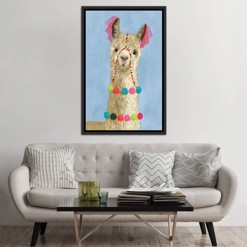 «Adorned Llama III», impression, H 26 po x l 18 po x 1,5 po, Toile avec cadre noir