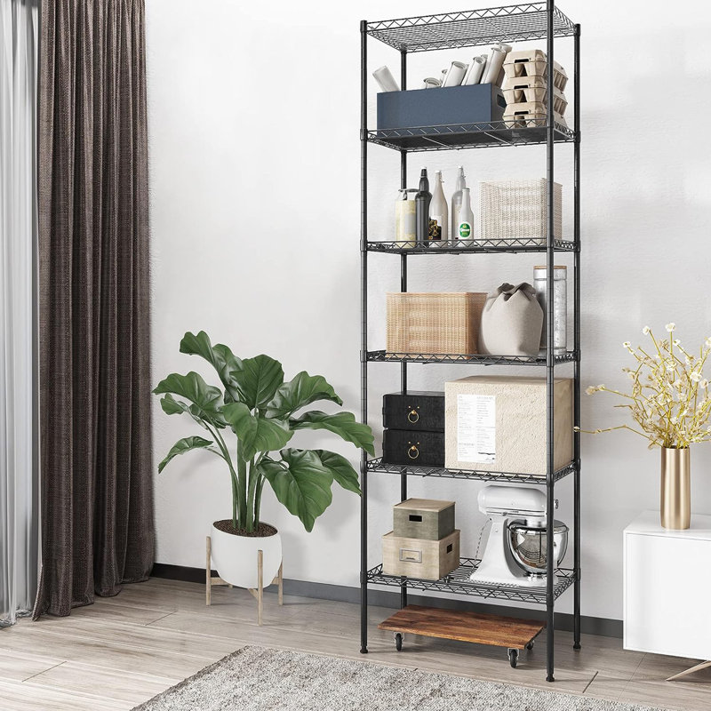 Orizaba 6 Tier Adjustable Wire Shelving Unit Organizer Steel Storage Rack w/ Hooks, Leveling Feet, Black