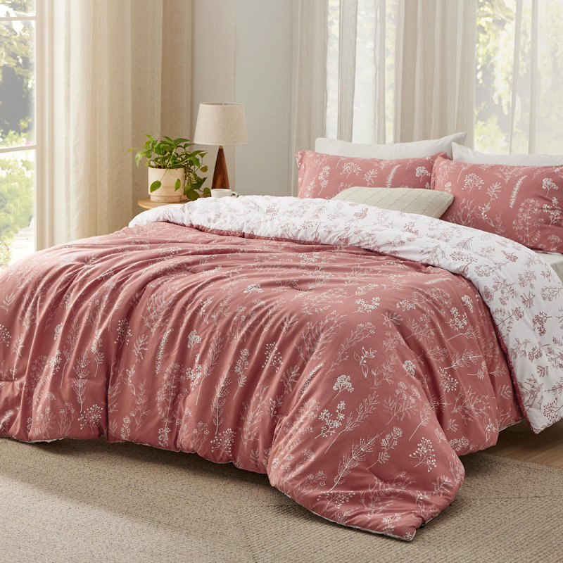 Best Seller Bedsure Comforter Set Reversible Cute Floral Bedding, 89GSM, Grayish Pink, King 