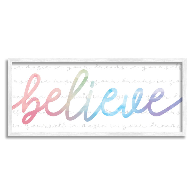 «Believe Rainbow», H 13 po x l 30 po, Giclée encadrée blanc bord de mer