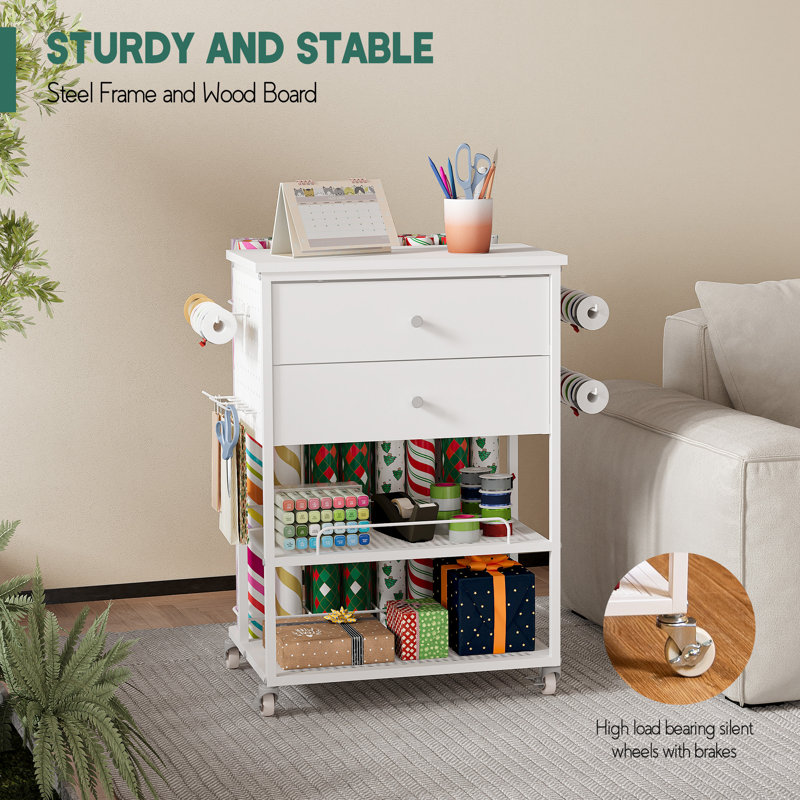 Gift Wrapping Table Craft Table Storage Cart With 2 Drawers