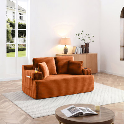 Canapé de 66,5 po sans canapé avec 2 coussins supplémentaires, 2 places en velours côtelé avec porte-gobelet et pochettes latérales. Installation facile (2 places)
