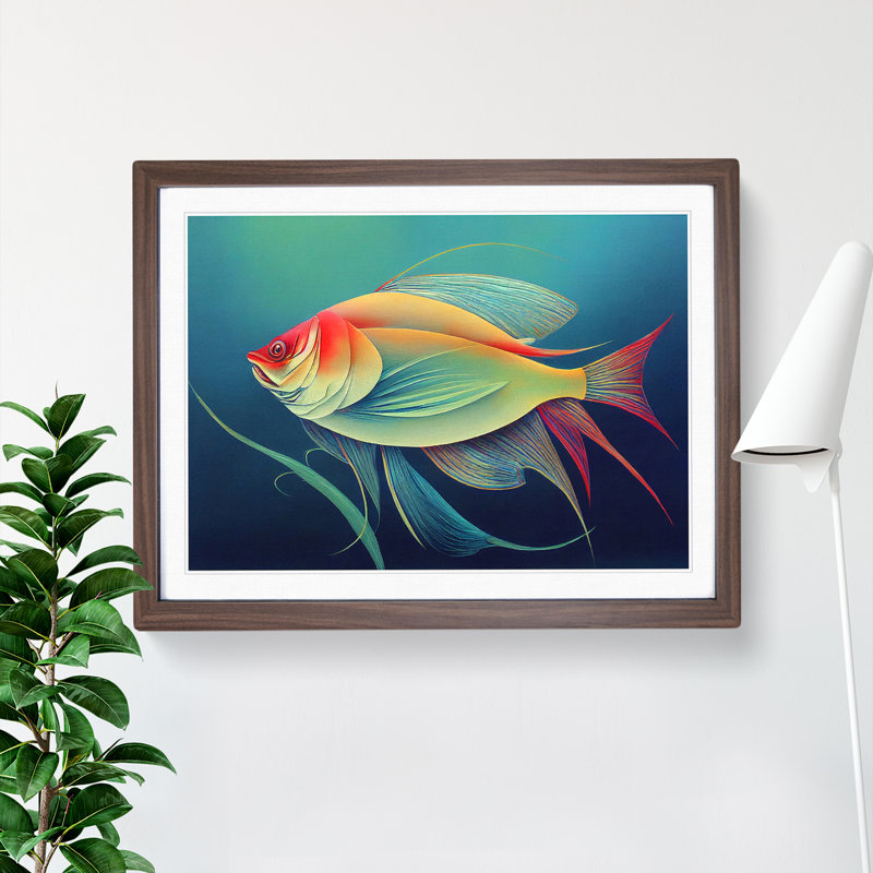 Fish Portrait Vol.3 - Single Picture Frame Print, 25cm H x 34cm W x 2cm D, Walnut Framed