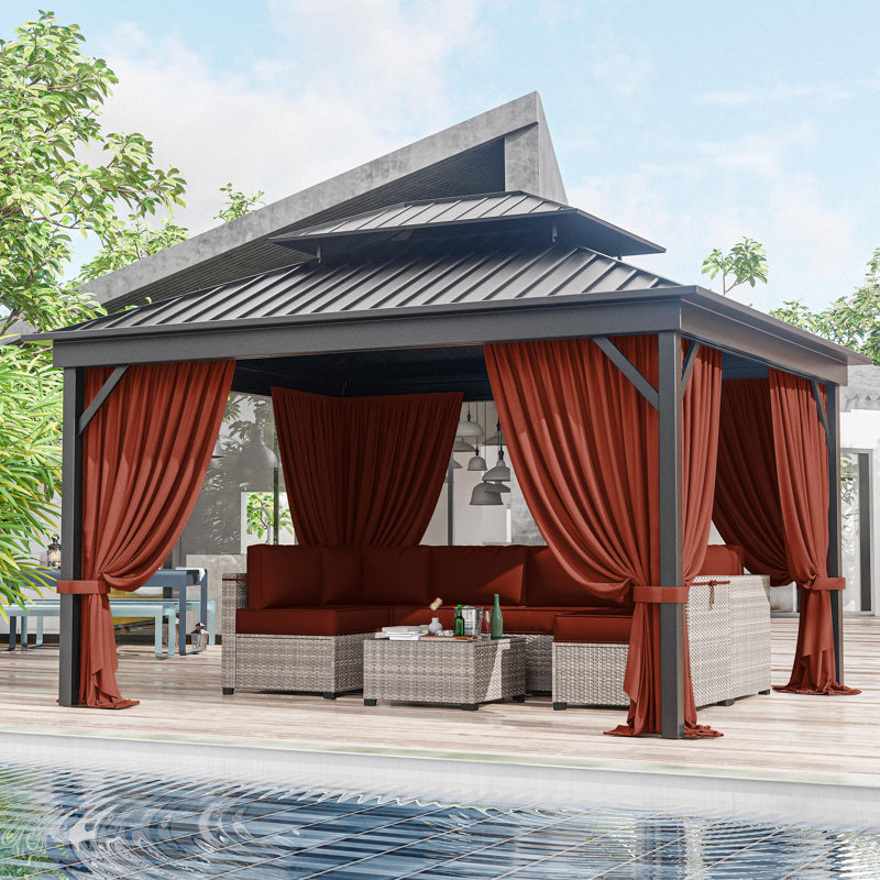 12 X 10 pi Mur de rideau extérieur en polyester à 4 panneaux d'extérieur pour pavillon de jardin, seulement rideaux