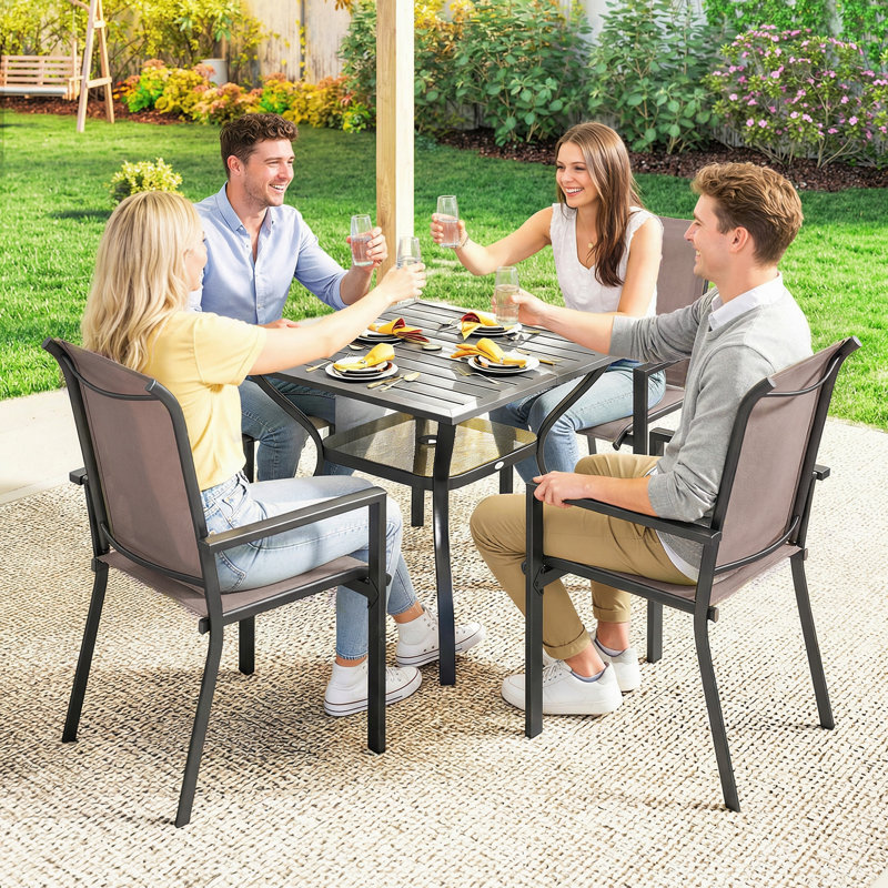 4 - Person Patio Dining Set with Square Table, Brown/Gray