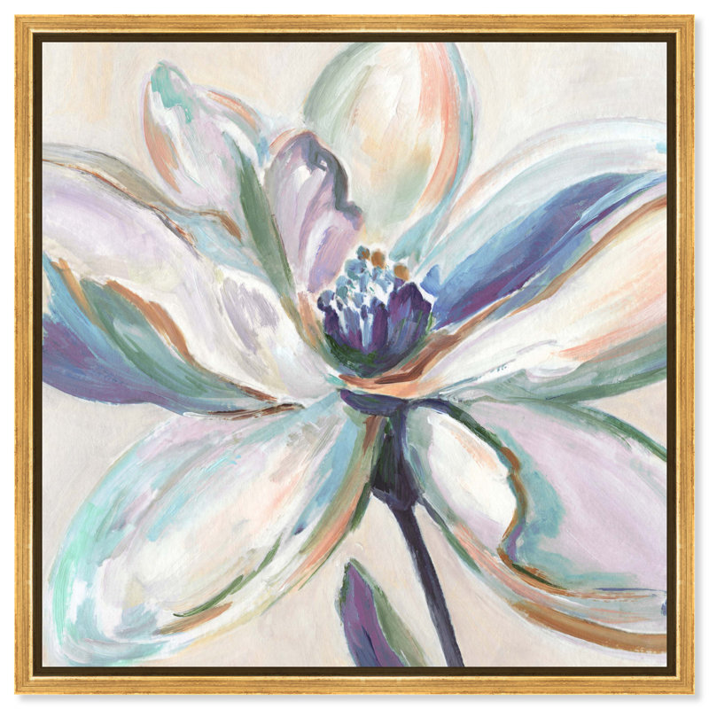 «Bloomed in Silence II - Ira Colmeva», reproduction sur toile abstraite encadrée par Art Remedy, cadre doré, 54 x 54