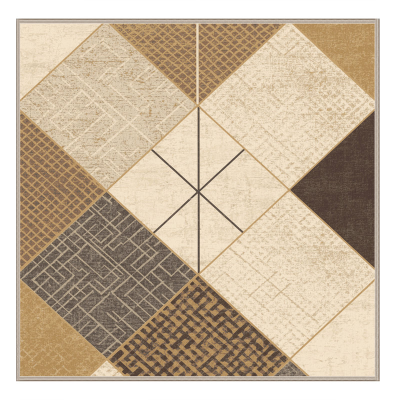 Machine Washable Bemott Preppy Checkered Rug in Beige – Beige Binding, 7' Square