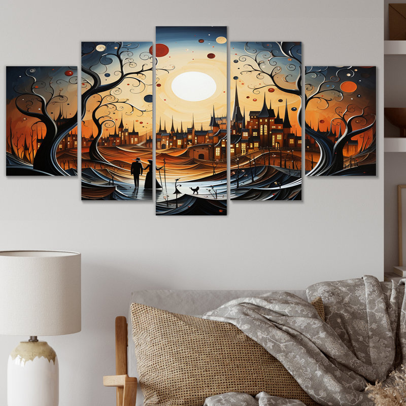 «Abstract Romantic Couple Landscape», impression sur toile paysage romantique - 5 panneaux