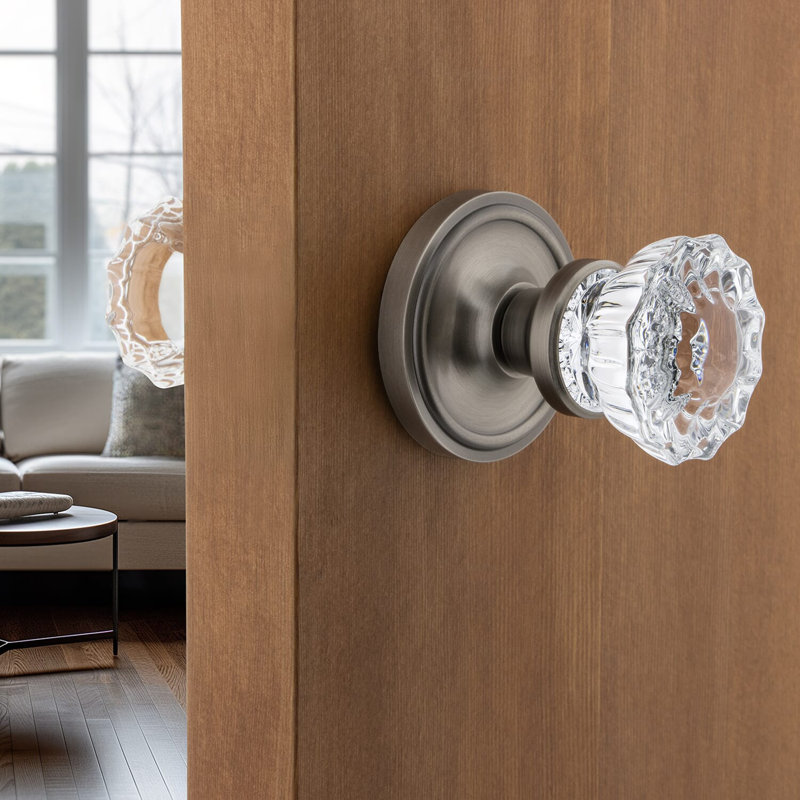Classic Rosette with Crystal Door Knob, Unlacquered Brass