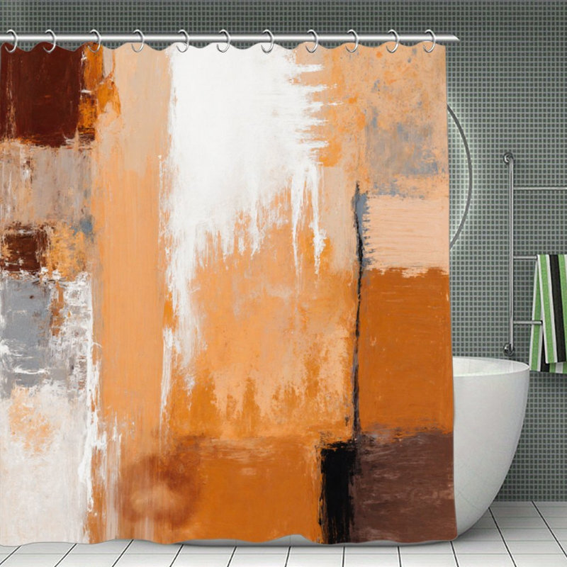 Rideaux de douche abstraits en terre cuite et blancs pour salle de bain, 71 po x 71 po