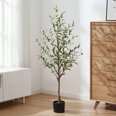 Olive artificielle d'intérieur, oliviers artificiels avec pot de fleurs, plantes artificielles avec tronc naturel et fruits réalistes