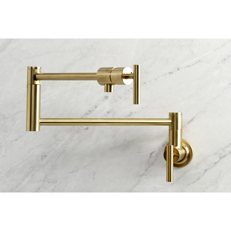 Kingston Brass Manhattan Two-Handle 1-Hole Wall Mount Pot Filler Faucet, Brushed Brass, Lever