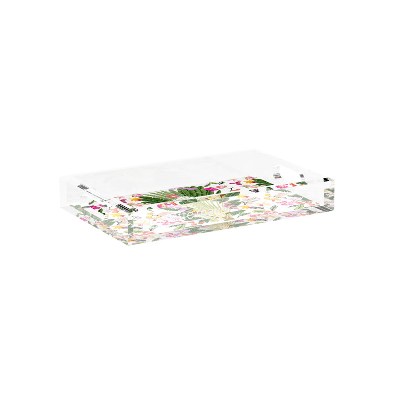 Fantasy Tropical White Acrylic Rectangle Decorative Tray, 12.5"W x 7.75"D x 2"H