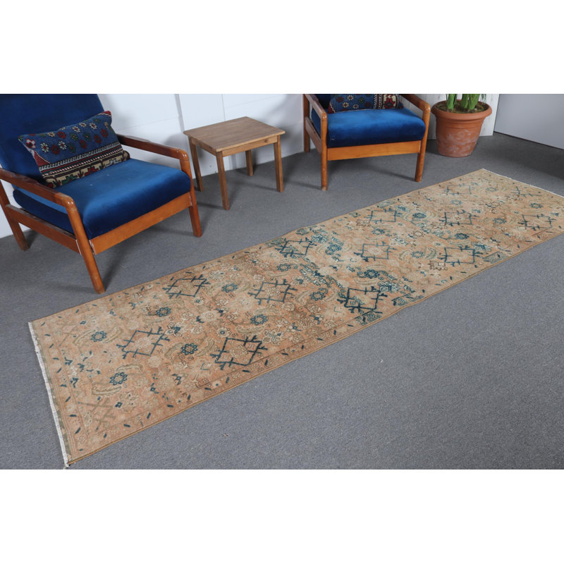 Tapis de chemin de fer rétro brun Oushak rétro en brun neutre - idéal pour les couloirs et les escaliers