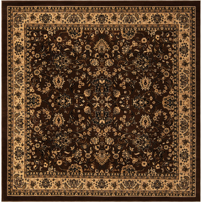 Tapis brun à motif floral Hanan, Brown, Carré 10pi