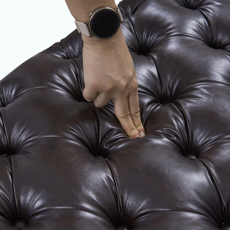 Ensemble de canapé moderne 105,7 po à 3 places, canapé modulaire rembourré en similicuir avec capitonnage à boutons fait à la main, 2 repose-pieds et 3 coussins, combinaison multiple pour le salon, brun foncé