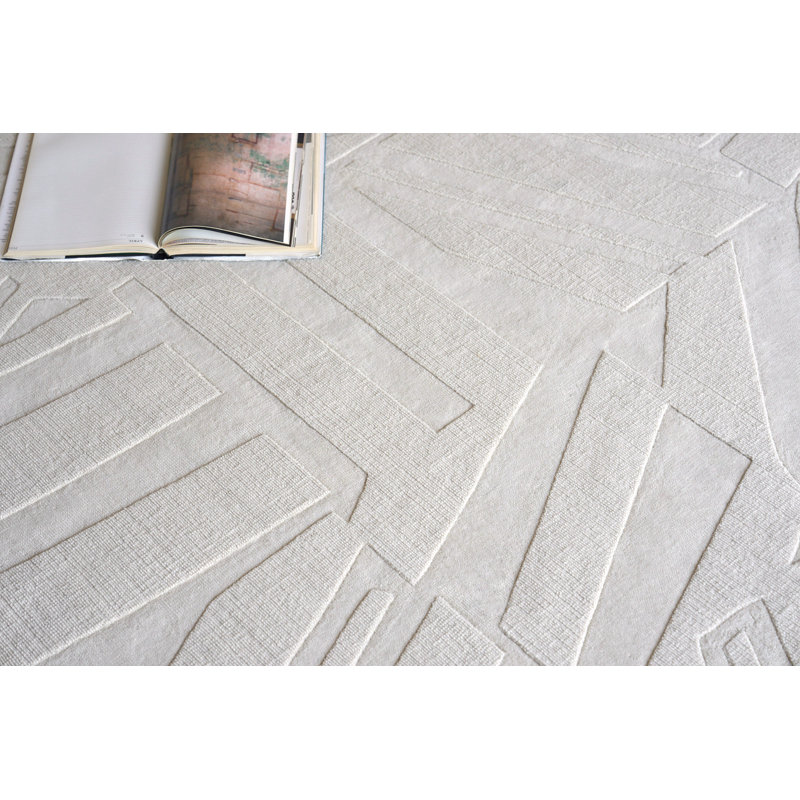 Tempo Wool Geometric Area Rug in Light Beige, Rectangle 8' x 10'