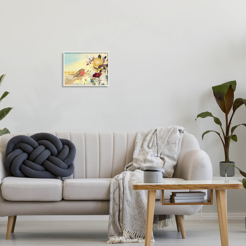 Arrangement giclée d'oiseaux par Robin Maria, H 11 po x l 14 po x P 1,5 po, Giclée encadrée blanc bord de mer