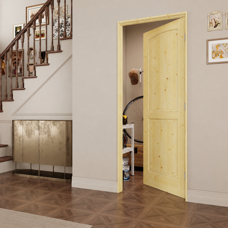 Porte intérieure à 2 panneaux en pin massif naturel de style colonial, pré-montée, avec kit de chambranle, joint d'étanchéité, charnières argentées et ouverture vers l'intérieur à droite, non finie et à peindre, pour garde-manger, chambre, salle de bain, placard et salon, 81 cm x 203 cm