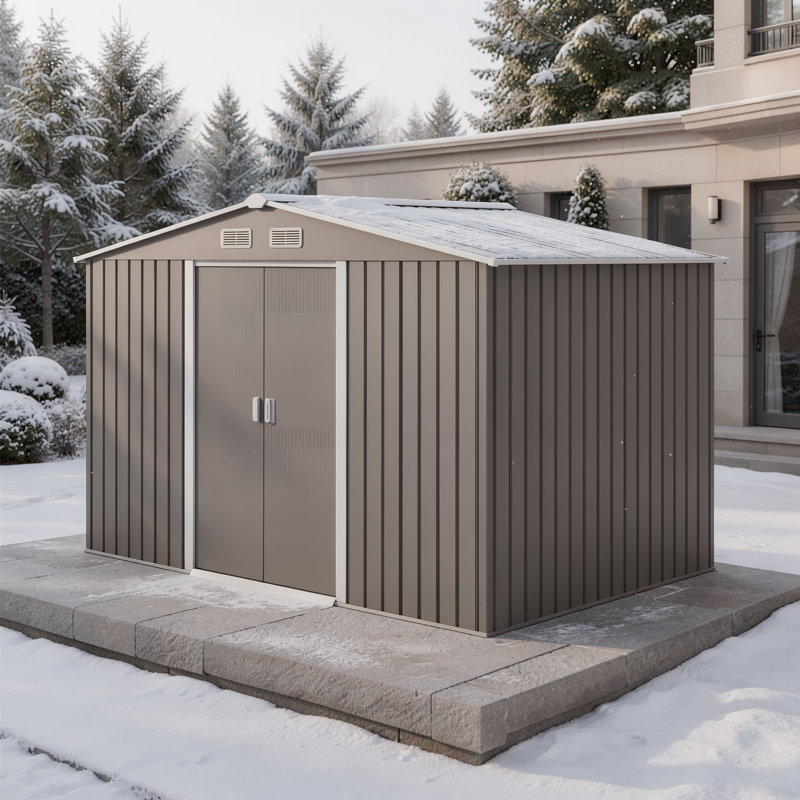 9ft X 6ft Outdoor Metal Garden Storage Shed With Roof, Foundation Base, Ventilation & Lockable Double Doors Weather-resistant Tool Storage Box